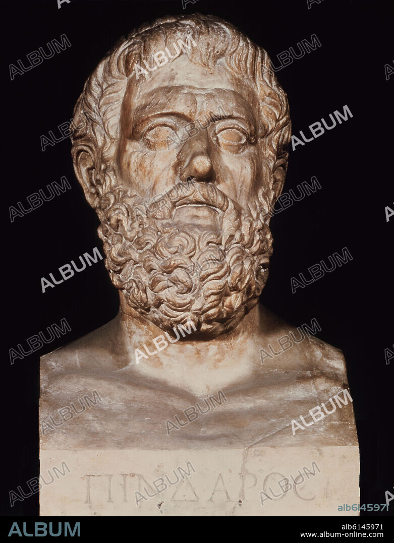 Bust of Pindar (518-438 BC), Greek poet.. Copy of the original. Rome, museum of the Capitole.
