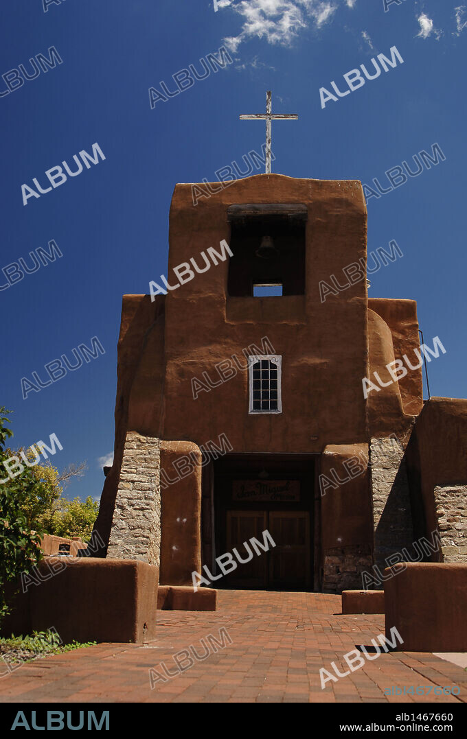 United States. Santa Fe. San Miguel Mission. Spanish colonial mission church built between 1610 and 1626. Rebuilt in the 18th century. State of New Mexico.