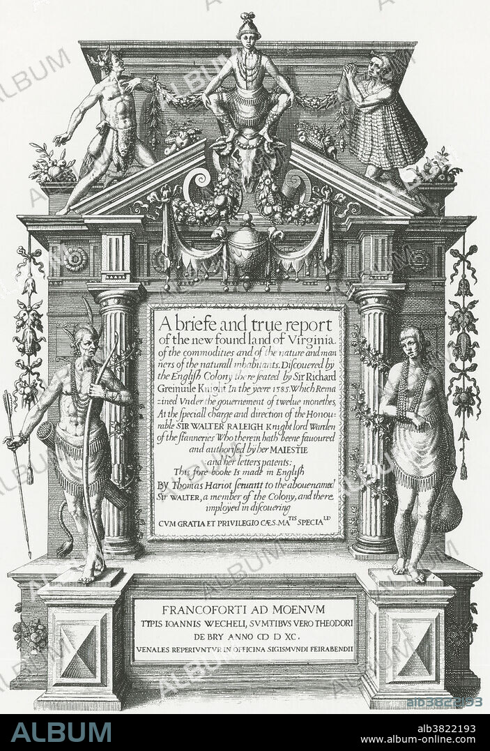 Thomas Harriot (1560 - 1621) was an English astronomer, mathematician, ethnographer, and translator. Some sources give his surname as Harriott or Hariot or Heriot. After graduating from Oxford University, Harriot travelled to the Americas, accompanying the 1585 expedition to Roanoke island funded by Sir Walter Raleigh and led by Sir Ralph Lane. Harriot was a vital member of the venture, having translated and learned the Carolina Algonquian language. When he returned to England he wrote a A briefe and true report of the new found land of Virginia . published in 1588. The Report contains an early account of the Native American population encountered by the expedition; it proved very influential upon later English explorers and colonists.