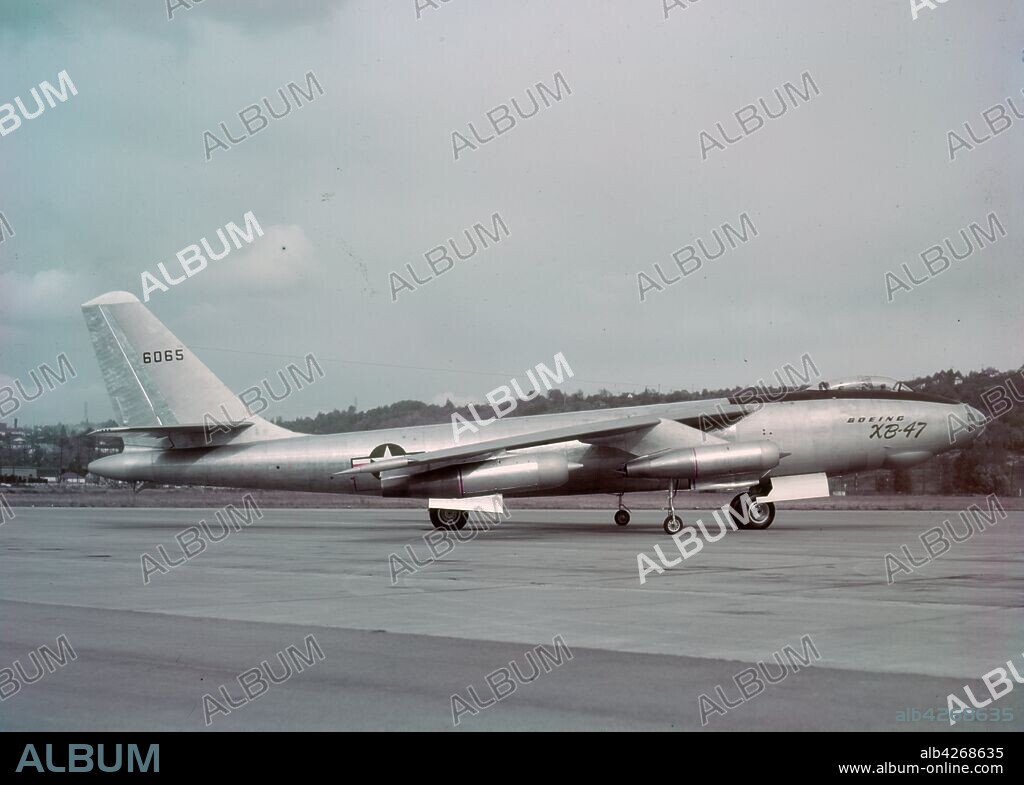 The Boeing B-47 Stratojet, American long range, six-engine, turbojet-powered strategic bomber. Designed to fly at high subsonic speed and at high altitude to avoid enemy interceptor aircraft. The B-47's primary mission was as a nuclear bomber capable of striking the Soviet Union.