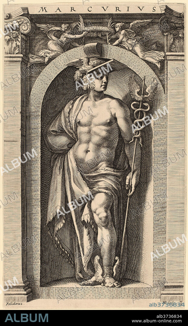 HENDRIK GOLTZIUS AFTER POLIDORO DA CARAVAGGIO. Mercury. Dated: probably 1592. Medium: engraving.
