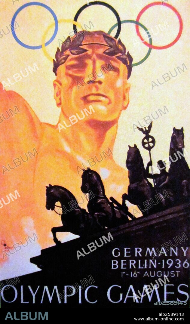 Poster for the 1936 Olympics held in Berlin, Germany. Berlin won the bid to host the Games over Barcelona, Spain and it marked the second and final time that the International Olympic Committee would gather to vote in a city which was bidding to host those Games.  .