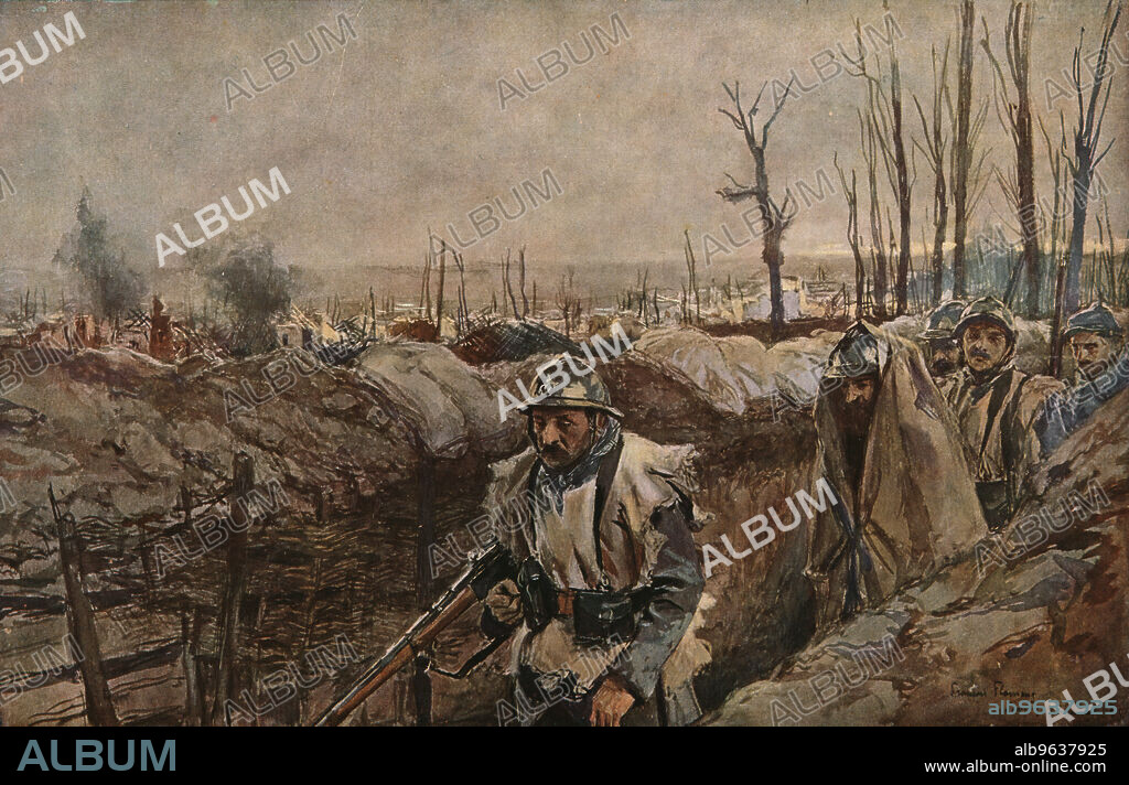 FRANçOIS FLAMENG. ''Tranchee dans le village de Souchez', 1915 (1924). From "L'Album de la Guerre 1914-1919, Volume I" [L'Illustration, Paris, 1924].