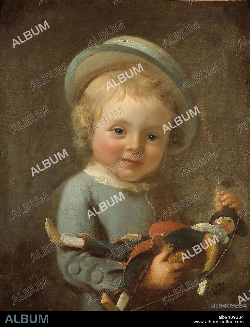 Portrait of a boy holding a Polichinelle, French School, Painter, Drouais, François-Hubert (workshop of), Painter, 18th century, Cognacq-Jay Museum, 18th century taste, Cognacq-Jay Museum, Level 3, Room 11, Painting, Dimensions - Work: Height: 46.5 cm, Width: 38 cm.