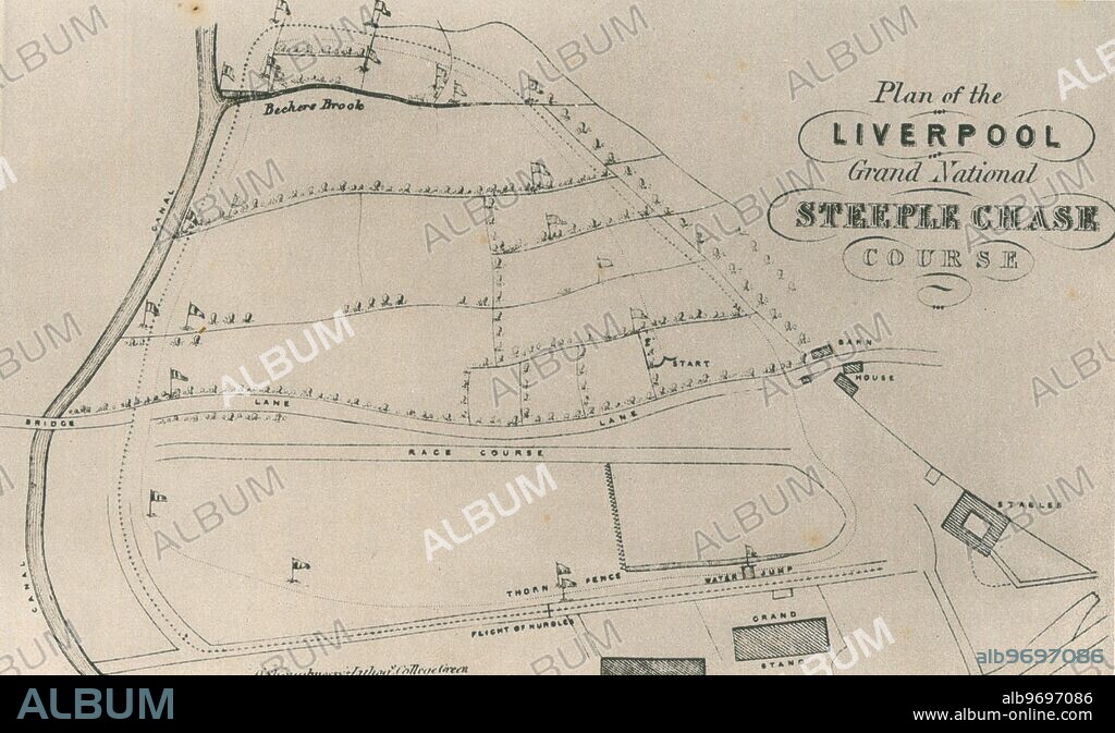 Map of the Aintree Racecourse, Liverpool. Home of the Grand National Steeplechase. 1848. ©Balean / TopFoto.