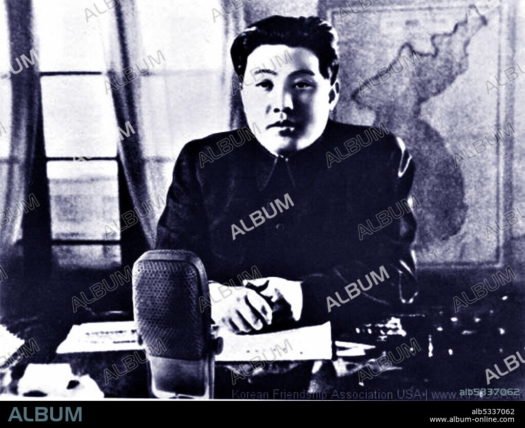 North Korean Leader Kim Il Sung gives a Radio speech regarding the beginning of the Korean War 1950-1953. June 26, 1950.