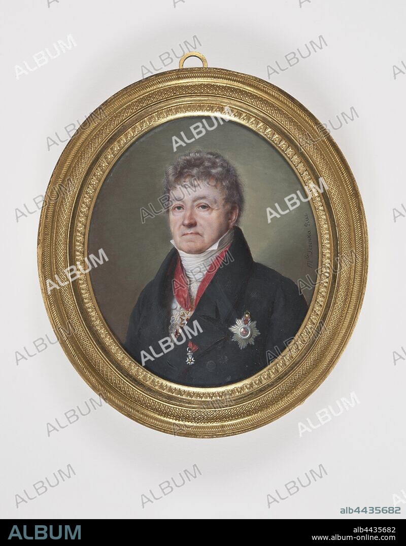 Lizinka Aimée Zoé de Mirbel, Portrait of a noble man English, Portrait of a noble man, Portrait of a gentleman, painting, portrait, Watercolor on ivory, valid chiseled metal frame, Watercolor, on ivory, gilded chiseled metal frame, Height, 8.5 cm (3.3 inches), Width, 7.2 cm (2.8 inches), Mme Lizinka Rue, to the right in the background.