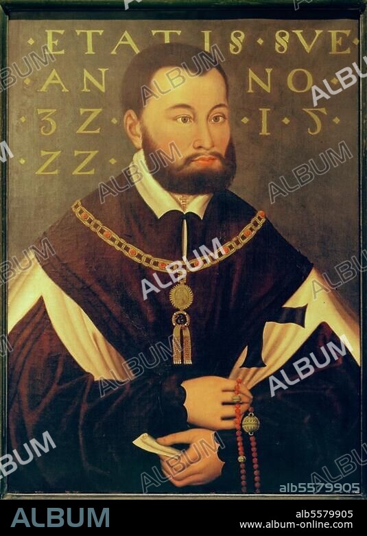 Albert I of Brandenburg, duke of Prussias, margrave of Ansbach. Grand master of the German Order, from 1510. Founder of Koenigsberg University. (1544). 17/5/1490 -20/3/1568. Portrait. Painting, 1522, Hans Hennenberger or Hans Krel (attributed). Heilbronn, Muenster. (Photo aft. print).