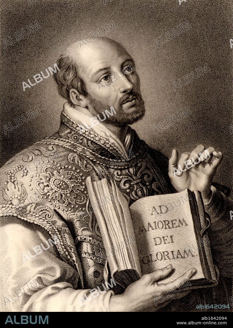 Ignatius Loyola, born Inigo Lopez de Recalde (1491-1556) Spanish soldier and, with St Francis Xavier (1506-1552) in 1534, one of the founders of the Society of Jesus, the Jesuits. Engraving from "The Gallery of Portraits" Vol. VII by Charles Knight (London, 1837). (Photo by: Universal History Archive/UIG via Getty Images).
