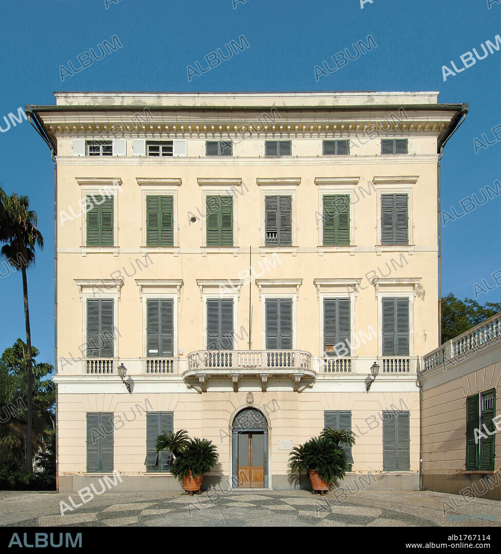 Villa Durazzo Pallavicini in Pegli, by Unknown Artist, 17th Century,. Italy, Liguria, Genoa, Pegli, Villa Durazzo Pallavicini. Front view facade balcony.