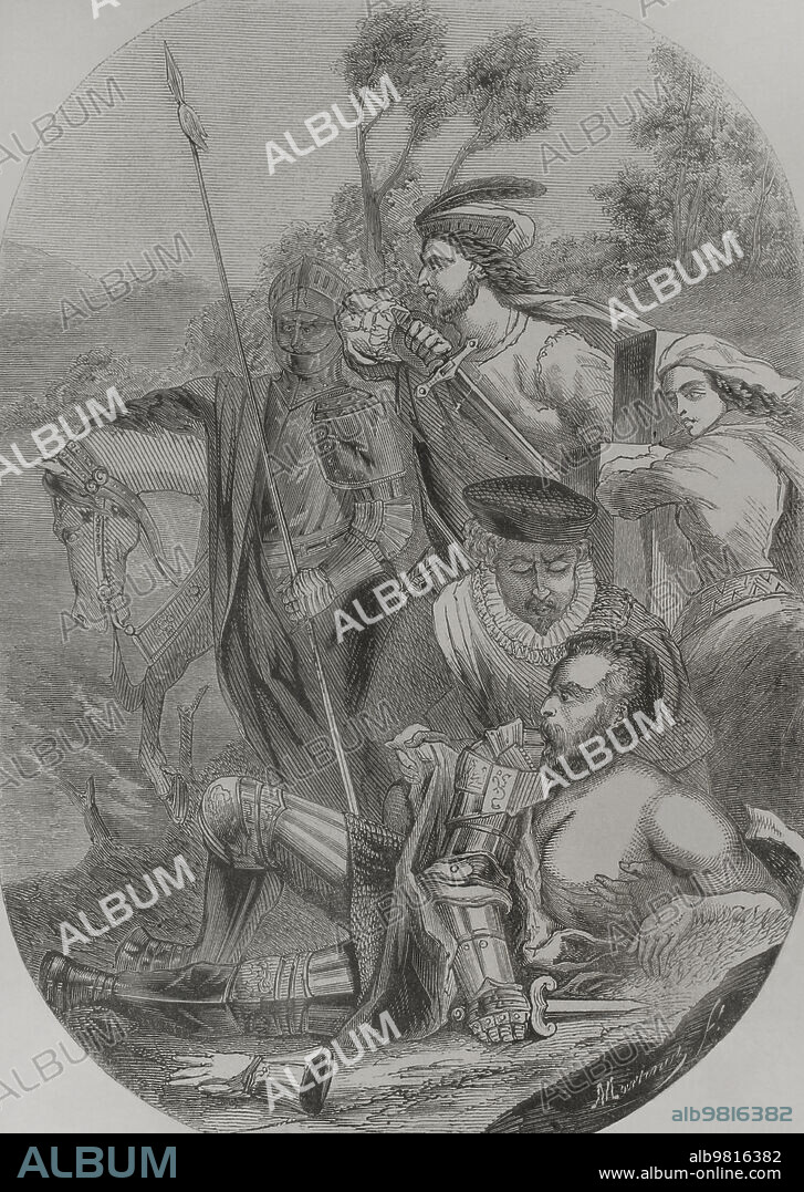 Gustav I of Sweden (1496-1560), also called Gustav Vasa. King of Sweden from 1523 to 1560. Engraving by Martinez. "Los Héroes y las Grandezas de la Tierra". Volume V. 1855.