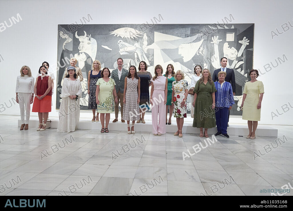 Queen Letizia of Spain, Brigitte Marie Claude Macron, Ingrid Schulerud, Jill Biden, Linda Rama, Annik Penders, Andrea Levite, Diana Nausédiené, Gauthier Destenay, Lidija Dukanovic, Elizabeta Gjorgievska, Juraj Rizman, Emine Erdogan, Jodie Haydon, Andri Anastasiades, Lydia Abela, Keon Hee Kim, Queen Letizia, Begona Gomez posed June at Reina Sofia Museum on 29, 2022 in Madrid, Spain.