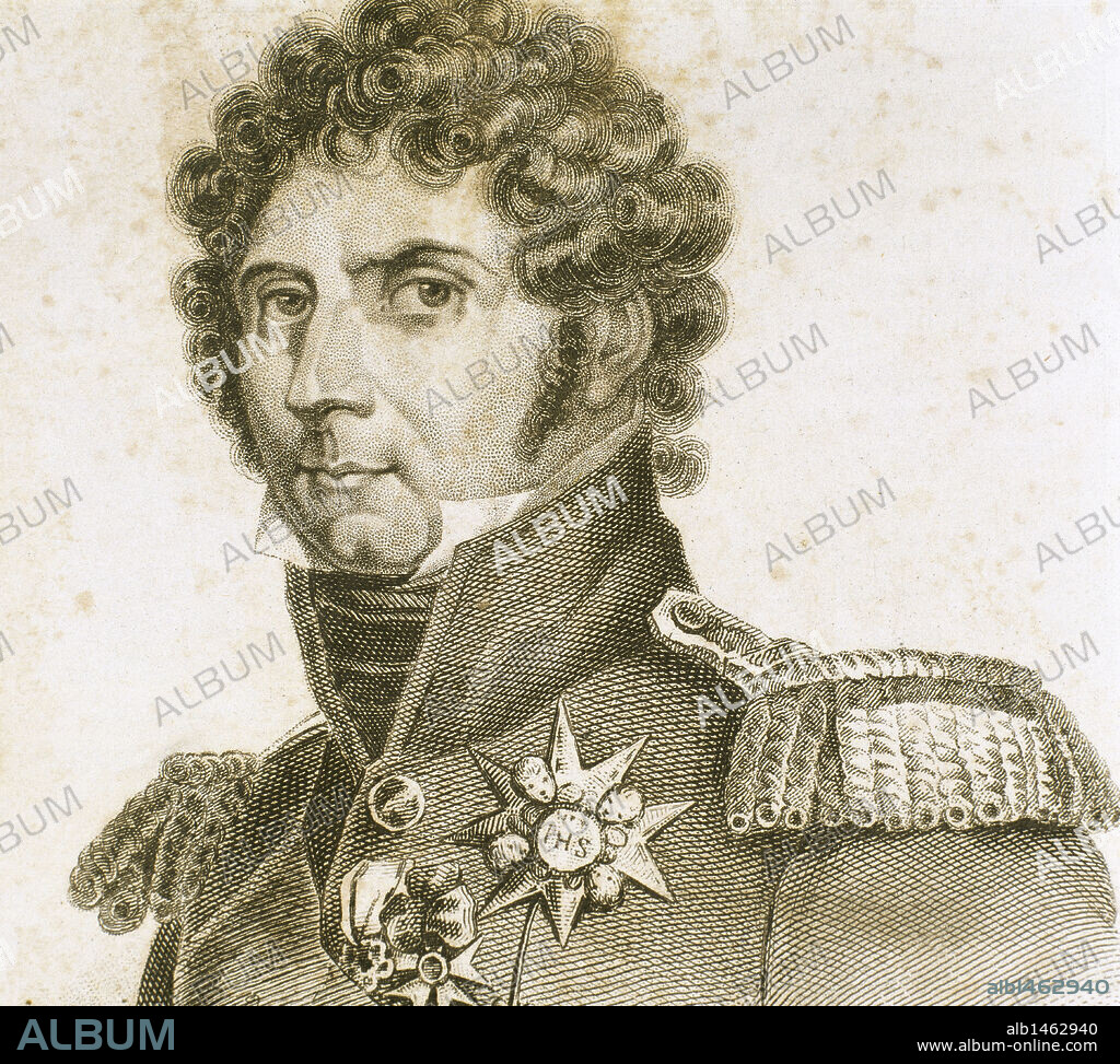 CARLOS XIV JUAN DE SUECIA (Jean Baptiste Bernadotte) (1764-1844). Militar francés, y rey de Suecia (Carlos XIV) y Noruega (Carlos III) entre los años 1818 y 1844. Grabado S. XIX.
