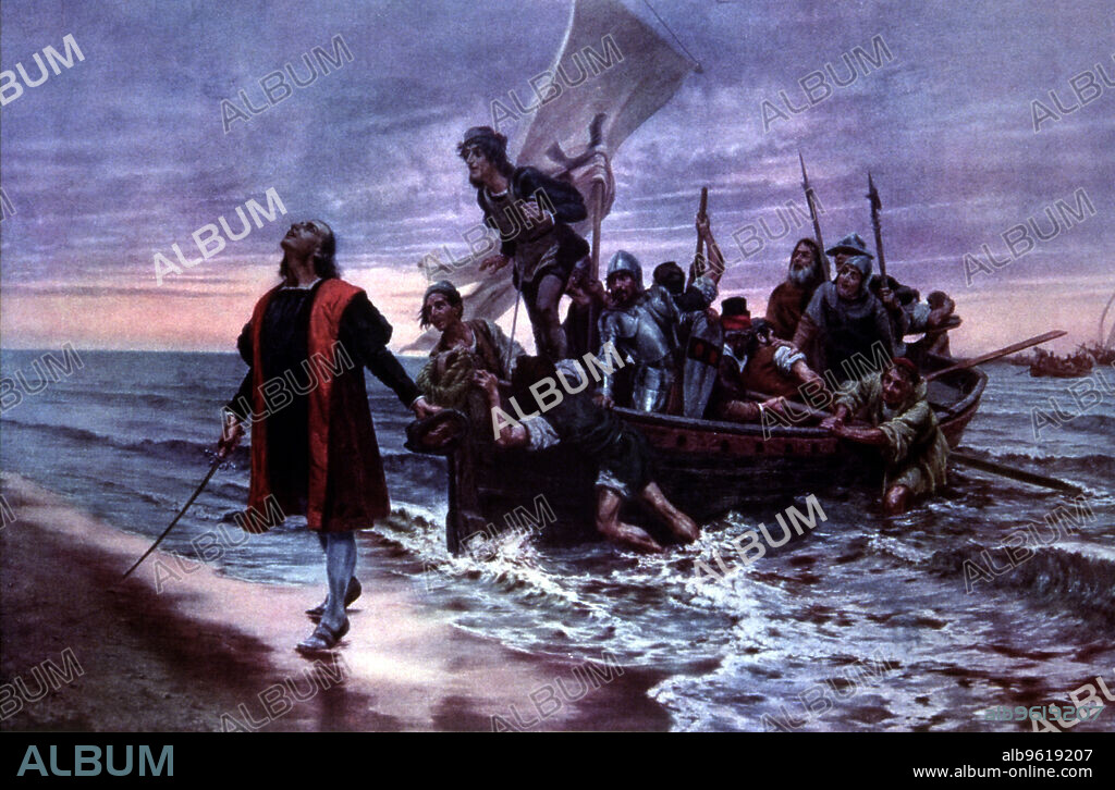 Discovery of America, landing by Christopher Columbus in the first territory discovered..