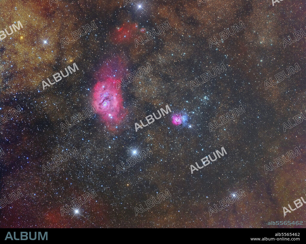 The Lagoon Nebula and Trifid Nebula in Sagittarius constellation.