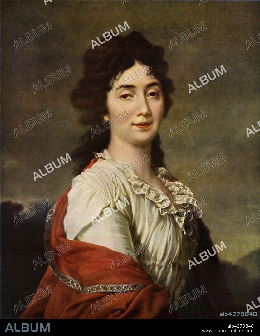 DMITRY LEVITZKY. 'Portrait of Anna Stepanovna Protosova', 1800, (1965). Russian lady-in-waiting Anna Stepanovna Protosova (1745-1826). Painting in the State Russian Museum, St Petersburg. From "Russian Painting of the 18th and 19th Centuries" by Vladimir Fiala. [Artia, Czechoslovakia, 1965].