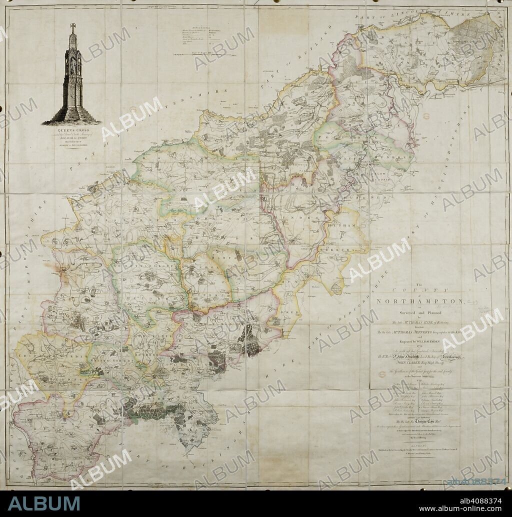 THOMAS JEFFREYS and W FADEN. 18th century map of the county of Northamptonshire. . The County of Northamptonshire, as surveyed and planned by the late T. Eyre, revised by the late T. Jefferys, and engraved by W. Faden. London, 1779. Source: Maps*4420.(3).