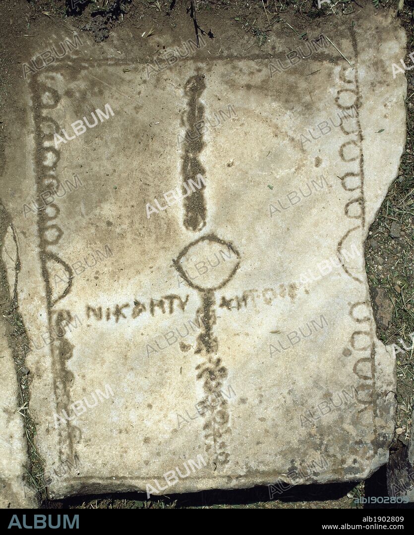 Roman Art. Turkey. Board game, possibly backgamon board, engraved in the upper seats of the Roman stadium of Aphrodisias in Caria. Anatolian Peninsula.