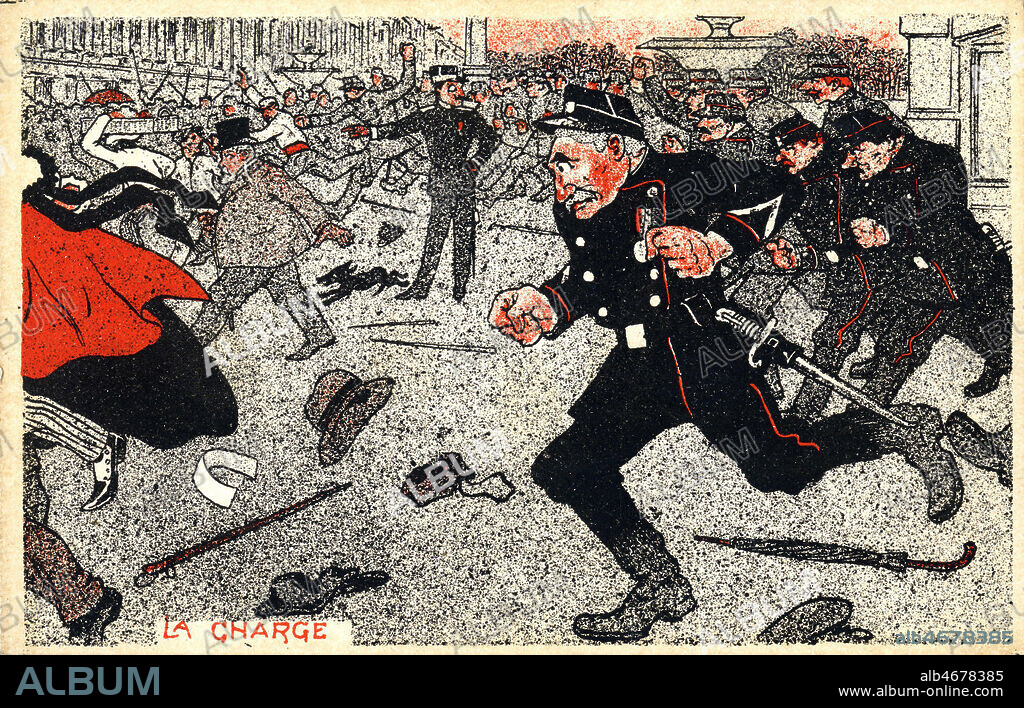 La charge. Illustration de Felix VALLOTTON (1865-1925) pour une carte postale vers 1900. Credit : IM/Kharbine-Tapabor.