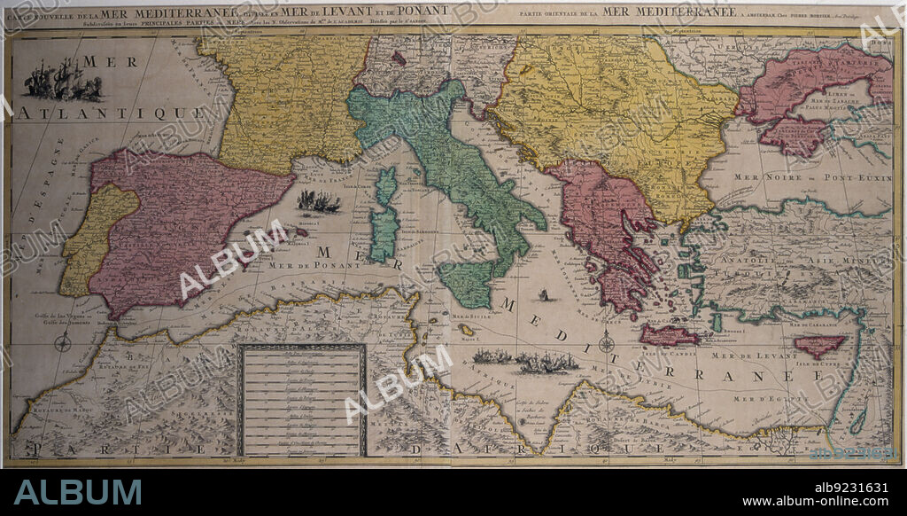 Marine chart of the eastern part of the Mediterranean Sea with the entire African coast to Egypt and the Red Sea and part of the Black Sea, 17th century. Edited in Amsterdam by Pierre Mortier.