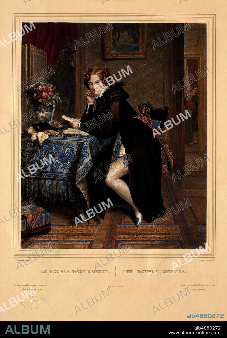Narciso Edmundo Jos Desmadryl, French, born 1801active from 1850 in Chile, After Jean-Augustin Franquelin, (French, 17981839), The Double Disguise (Le double déguisement), 18101901, Hand-colored lithograph on wove paper, Border: 11 1/4 x 9 3/8 in. (28.6 x 23.8 cm).