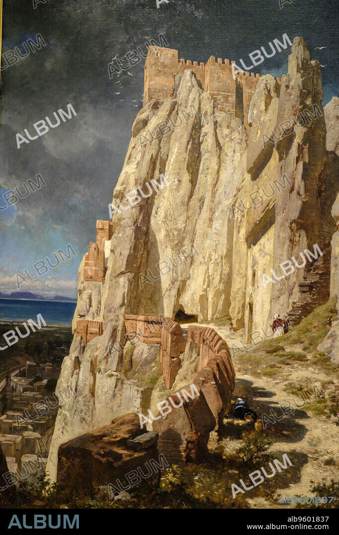 Jules Laurens, . Le rocher de Vann (Kurdistan), . avant 1880, . huile sur toile, Museo de Orsay, Ministerio de Cultura y Comunicación Francés, Paris, France,Western Europe.