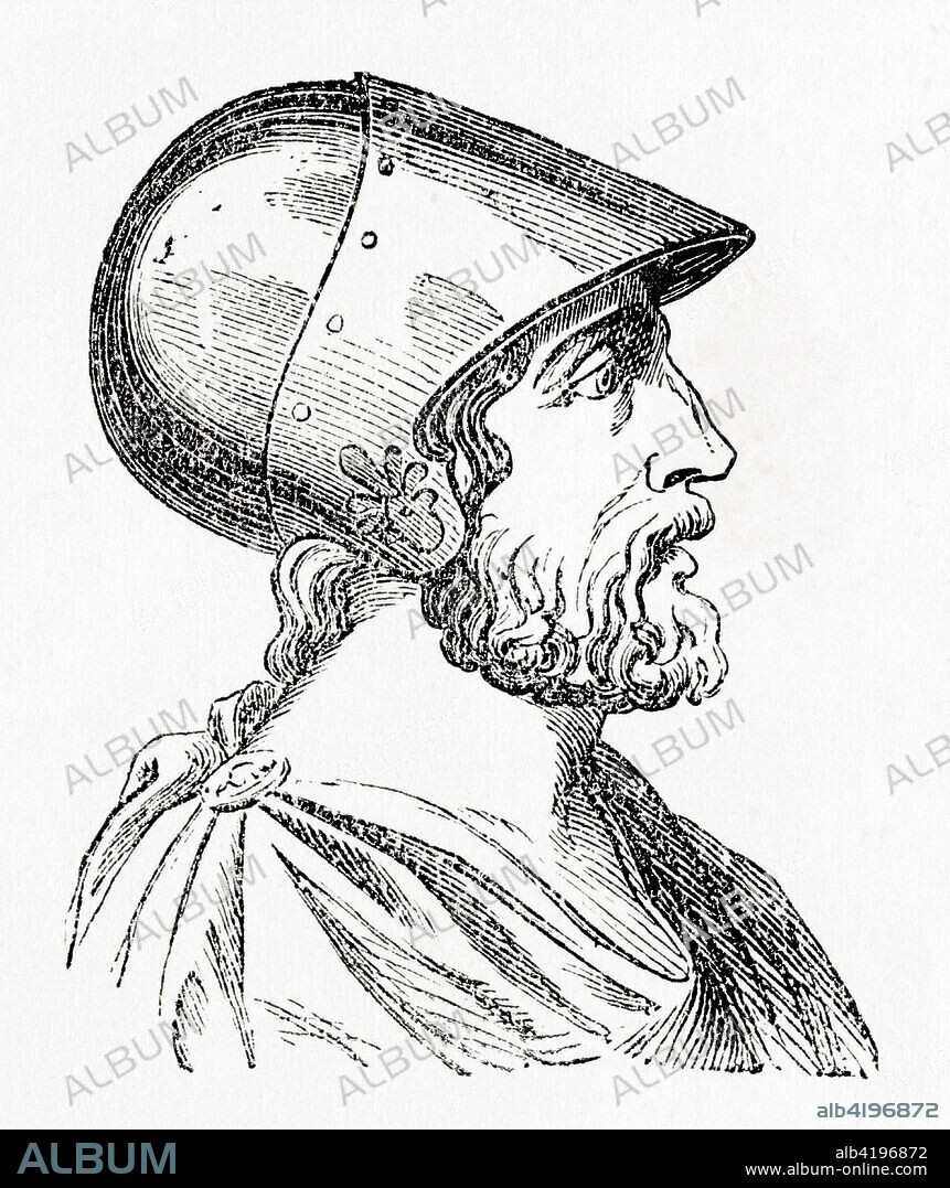 Epaminondas, d. 362 BC. Theban general and statesman of the 4th century BC.  From Ward and Lock's Illustrated History of the World, published c.1882.