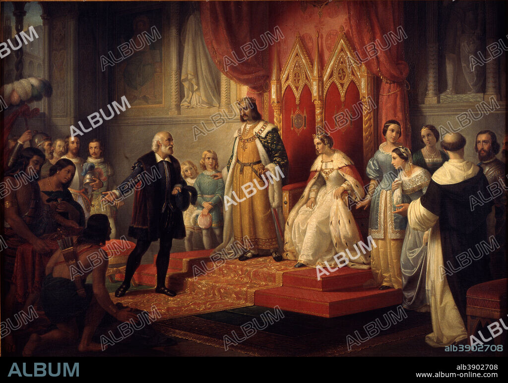 JUAN CORDERO. Cristóbal Colón en la corte de los Reyes Católicos Cristopher Columbus at the Court of the Catholic Monarchs. Date/Period: 1850. Painting. Oil on canvas Oil on canvas. Height: 1,805 mm (71.06 in); Width: 2,510 mm (98.81 in).