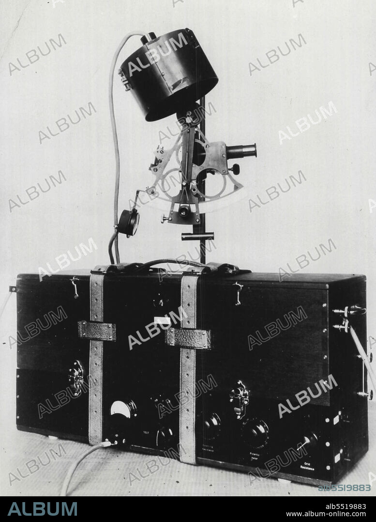 Old Sol Can't Escape From This Sextant -- The Ability to piece clouds on the darkest day is said to make this new MaCneil all-weather sextant a highly significant addition to the existing assortment of navigation devices. The inventor, Paul Humphrey MaCneil, who tested the sextant on the most recent westbound voyage of the S.S. Mauretania, says that it enables the the navigator to get the true altitude of the of the sun at any time time without difficulty as long as the sun is above the Horizon. February 13, 1931. (Photo by International Newsreel Photo).