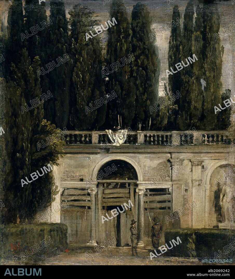 DIEGO VELÁZQUEZ. Diego Rodríguez de Silva y Velázquez / 'Vista del jardín de la Villa Medici en Roma', 1629-1630, Escuela Española, Óleo sobre Lienzo, 48,5 cm x 43 cm, P01210.