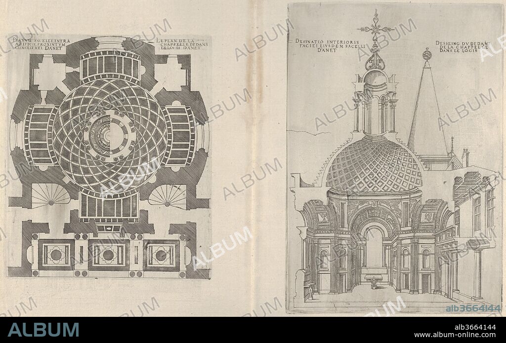 Cross sections of the Chapel at Chateau d'Anet. Artist: Jacques Androuet Du Cerceau (French, Paris 1510/12-1585 Annecy). Dimensions: Sheet: 15 3/4 x 19 11/16 in. (40 x 50 cm)
Image: 9 1/8 x 7 11/16 in. (23.2 x 19.5 cm)
Image: 11 11/16 x 8 1/8 in. (29.7 x 20.6 cm). Date: 1607.