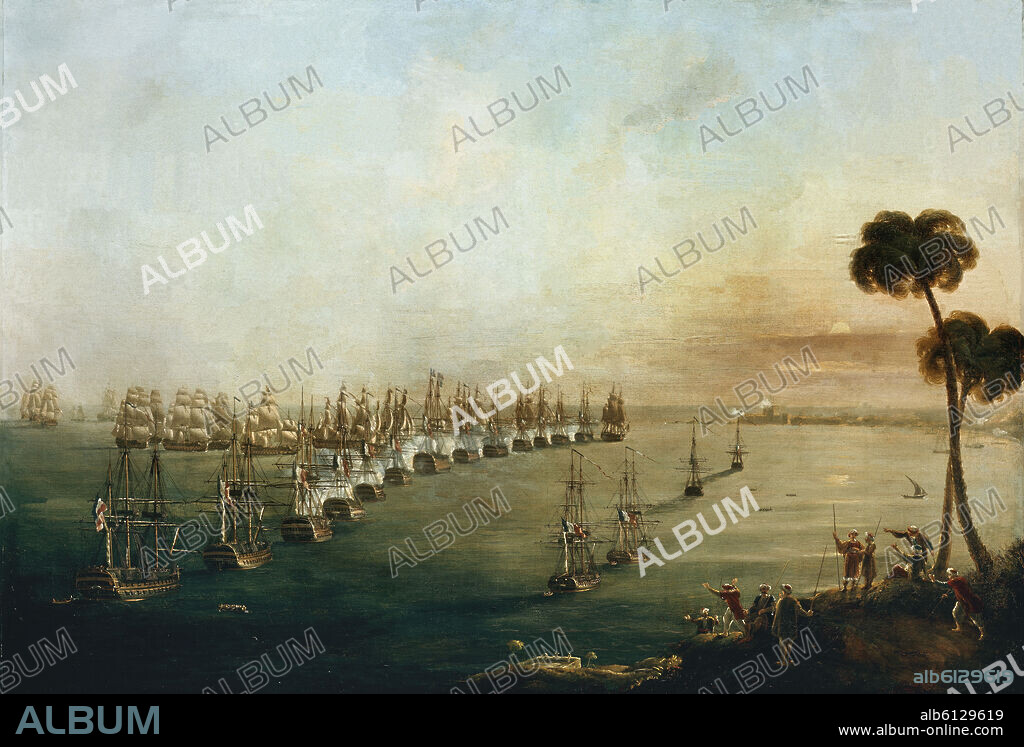 NICHOLAS POCOCK (1740-1821). LA BATALLA DEL NILO EN LA BAHIA DE ABUKIR LOS DIAS 1 Y 2 DE AGOSTO DE 1798.