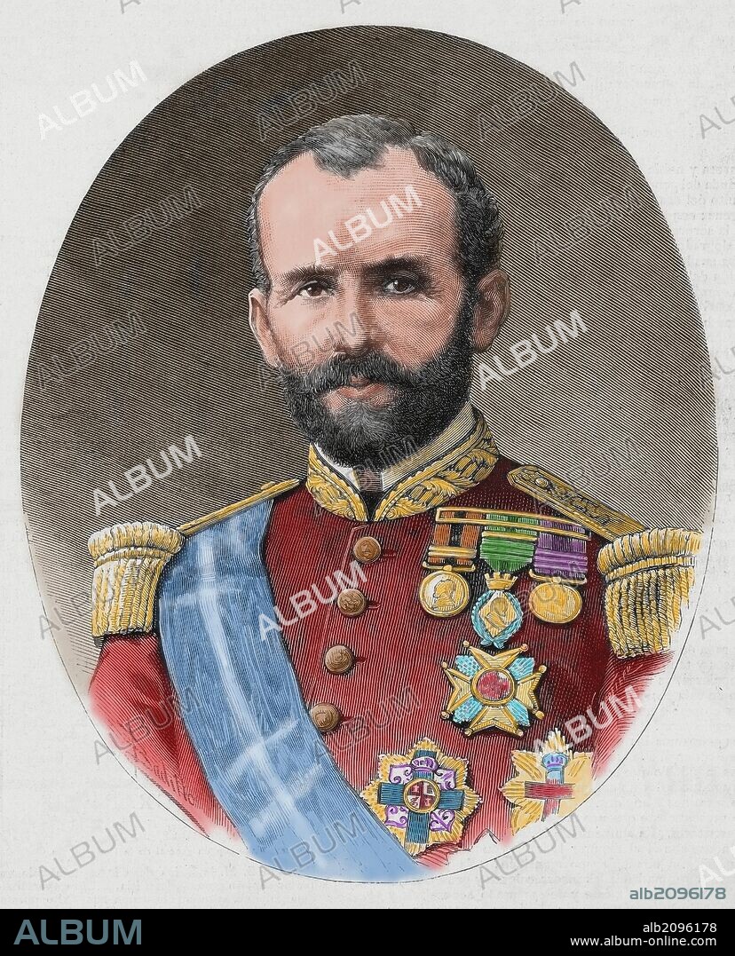 CALLEJA, Emilio. Militar español, nombrado Capitán General de la isla de Cuba por la reina regente. Grabado coloreado de "La Ilustración Española y Americana", año 1886.