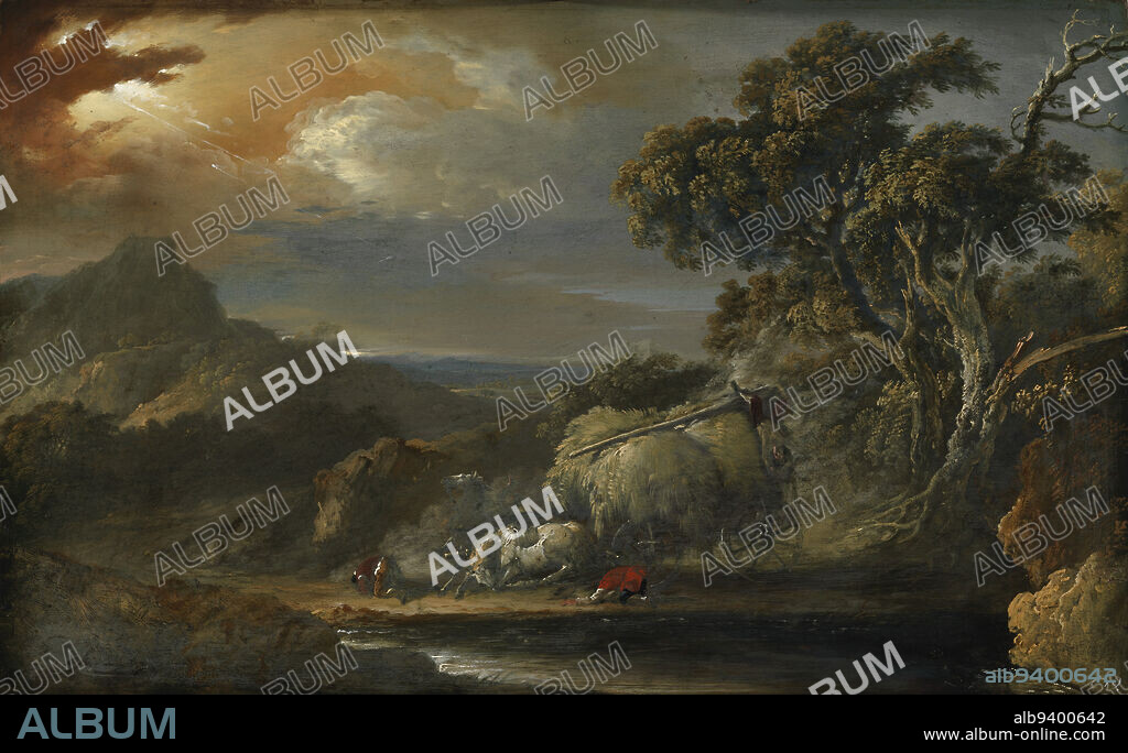 Christian Wilhelm Ernst Dietrich, 1712, Weimar, 1774, Dresden, A Stormy landscape, 1712 - 1774, 29 × 45.5 cm, oil, wood.