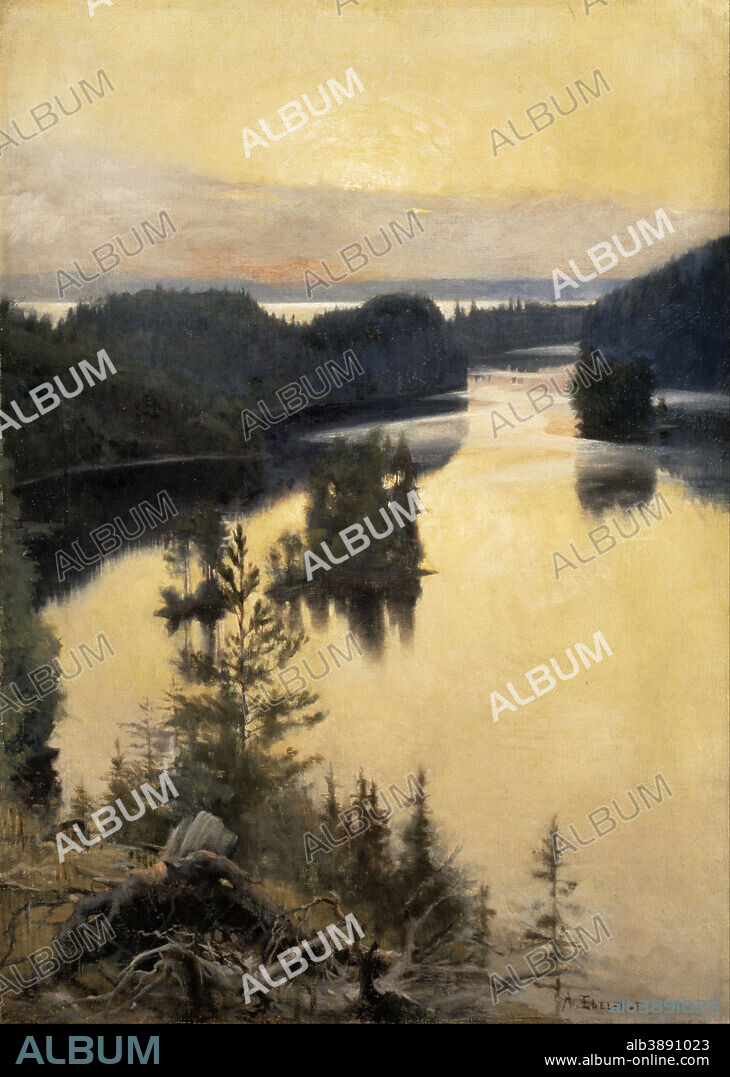 ALBERT EDELFELT. Kaukola Ridge at Sunset. Date/Period: 1889/1890. Painting. Oil on canvas. Width: 83 cm. Height: 116.5 cm (without frame).