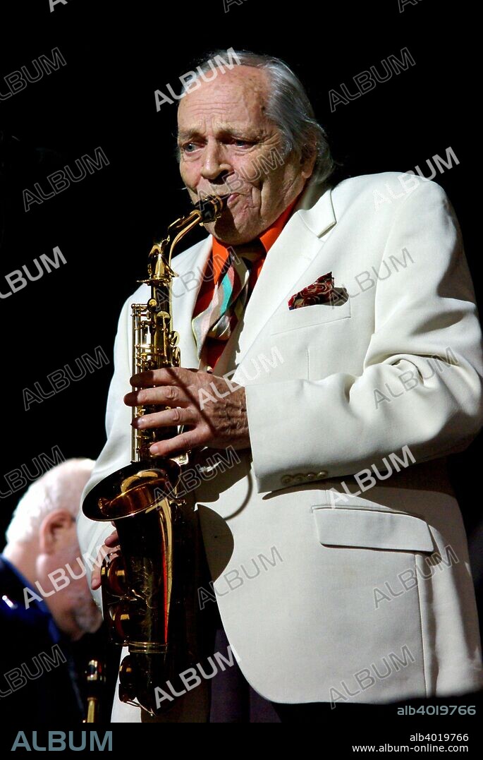 Sir John Dankworth, jazz composer, saxophonist and clarinetist, Brecon Jazz Festival, Powys, Wales. Sir John Dankworth was married to Dame Cleo Laine, jazz singer and actress.