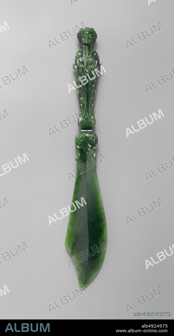 Berquin-Varangoz Workshop, Paper knife, France, Berquin-Varangoz Workshop, 1890, France, Jade (nephrite), W. 2 3/16 in. (5.5 cm); D. 1 5/16 in. (3.3 cm); L. 13 7/16 in. (34.1 cm), Jade.