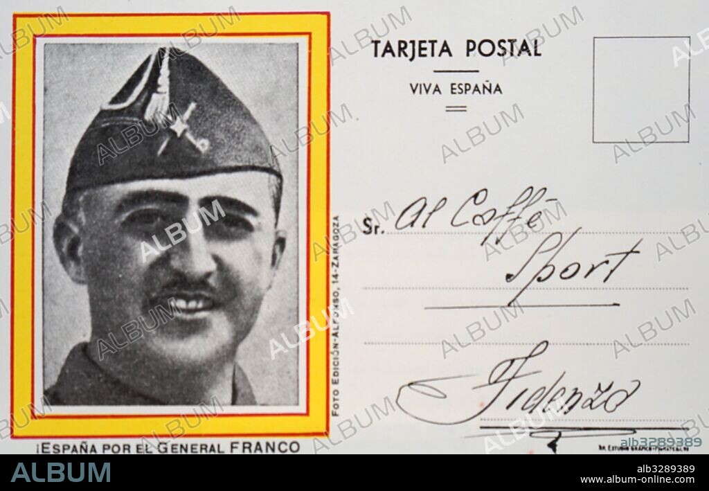 Postcard with a photograph of Francisco Franco (1892-1975) a Spanish general and the Caudillo of Spain. Dated 20th Century.