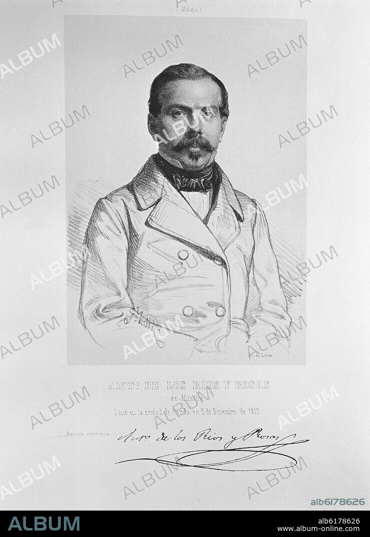 JOSE VALLEJO Y GALEAZO. ANTONIO RIOS ROSAS 1812-1873- POLITICO ESPAÑOL CONSERVADOR- LITOGRAFIA POR J DONON.