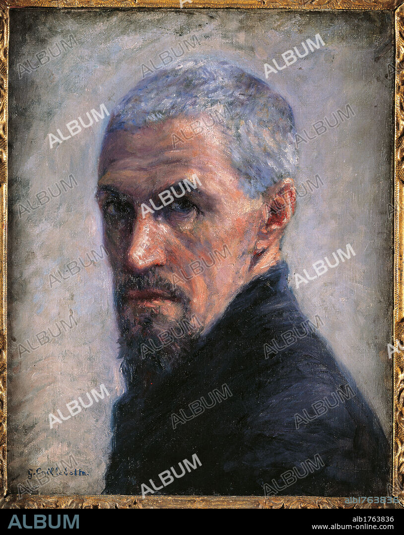 Self portrait, by Gustave Caillebotte, 1889 about, 19th Century, oil on canvas, cm 40,5 x 32,5. France, Ile de France, Paris, Muse dOrsay. All. Self portrait short hair gray beard moustaches bust clothes black face.