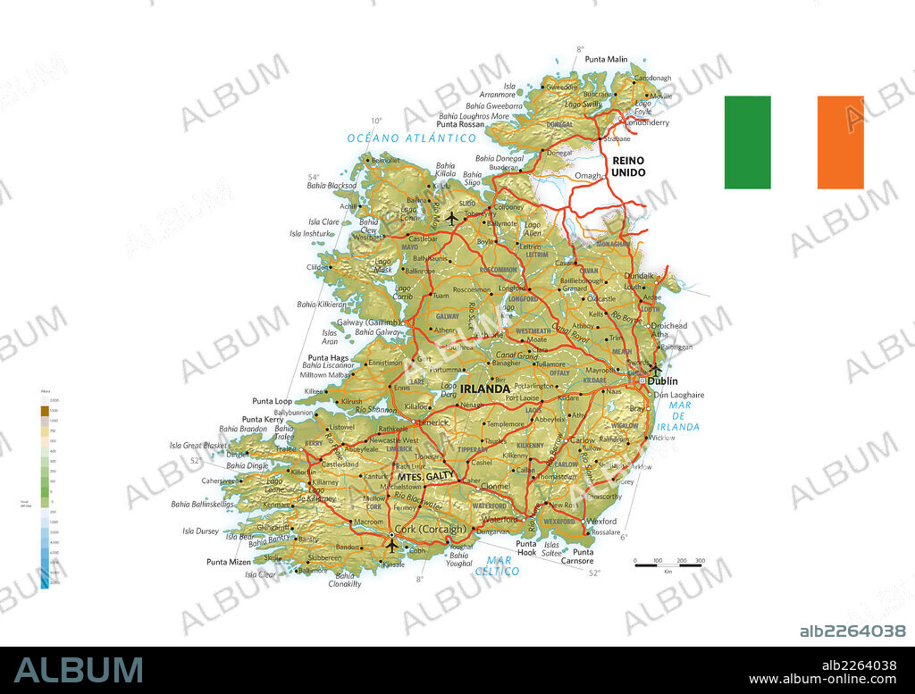 IRLANDA. Mapa físico y político de Irlanda.