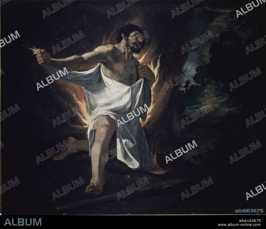 FRANCISCO DE ZURBARAN. HERCULES ABRASADO POR LA TUNICA DEL CENTAURO NESO - MUERTE DE HERCULES - 1634 - OLEO/LIENZO - 136 x 167 cm - NP 1250 - BARROCO ESPAÑOL.