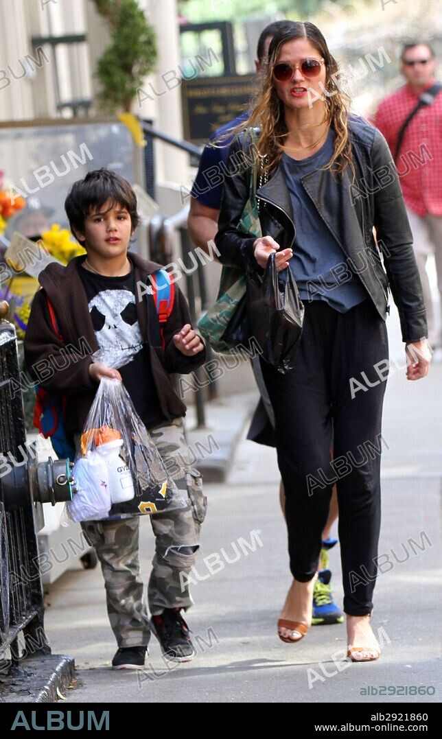 JILL HENNESSEY. April 16, 2015 - New York City, NY, USA - Actress Jill Hennessy walks in Tribeca with her son Gianni Mastropietro on April 16 2015 in New York City. 16/04/2015