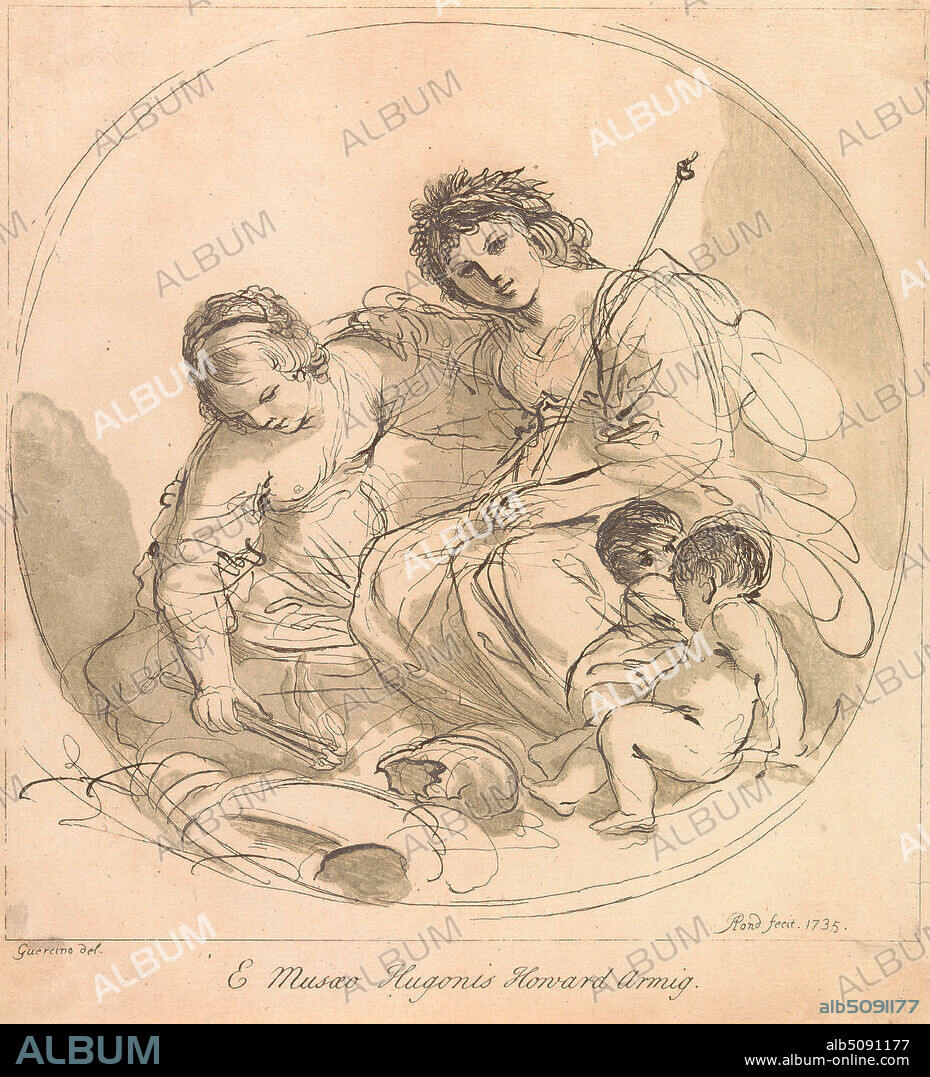 Untitled: Virgin Mary with angel and child, Arthur Pond, ca. 17051758, British, after Giovanni Guercino, 15911666, Italian, 1740, Sheet: 8 3/8 x 7 1/2in. (21.3 x 19.1cm).