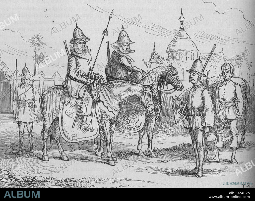 'Burmese Soldiers', c1880. Episode of the Second Anglo-Burmese War (1852-1853). From British Battles on Land and Sea, Vol. III, by James Grant. [Cassell Petter & Galpin, London, Paris & New York, c1880].