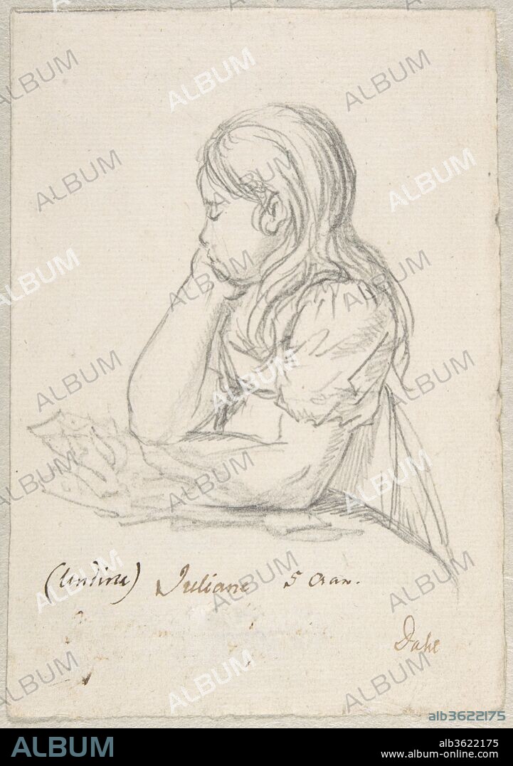 Portrait of Juliane Sophie Heger as a Child, leaning on a Table. Artist: Johan Christian Dahl (Norwegian, Bergen 1788-1857 Dresden). Dimensions: sheet: 6 1/8 x 4 5/16 in. (15.6 x 11 cm). Date: ca. 1820 (?).