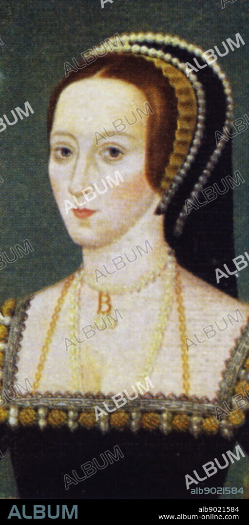 Cigarette card depicting Anne Boleyn (D. 1536) Queen of England as the wife of Henry VIII. Dated 19th century.