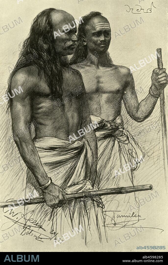 CHRISTIAN WILHELM ALLERS. Tamil men, Colombo, Ceylon, 1898. Portrait of two tamils in what is now Sri Lanka. 'Tamilen'. From "Rund um die Erde" [Round the Earth], written and illustrated by C. W. Allers. [Union Deutsche Verlagsgesellschaft, Stuttgart, 1898].