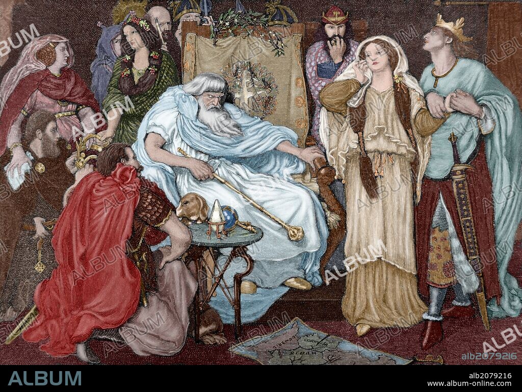 William Shakespeare (1564-1616). English playwright and poet. Engraving taken from a painting of Ford Madox Brown Part of Cordella, heroine of the tragedy King Lear. The Iberian Illustration, 1886. Colored.