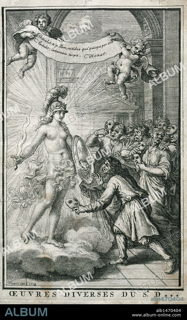 Nicolas Boileau-Despreaux (1636-1711). French poet. Various Works of Boileau. Engraving. Printed in Paris, 1713. Library of Catalonia. Barcelona. Spain.